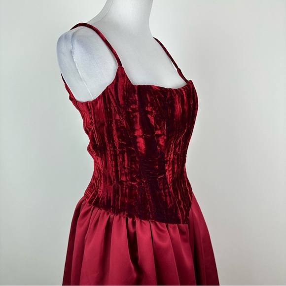 Jessica McClintock x Cache 90’s Vintage Crushed Velvet Satin Skirt Dress Size 10 - Picture 7 of 15